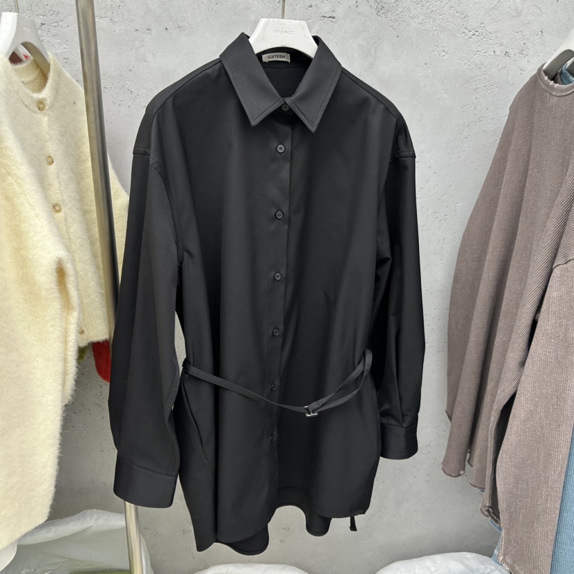 SIXTEEN東大門㊣實拍女士新款25秋冬人氣時尚襯衫蕾絲衫含腰繩SIXTEEN襯衫/蕾絲衫圖色4黑色