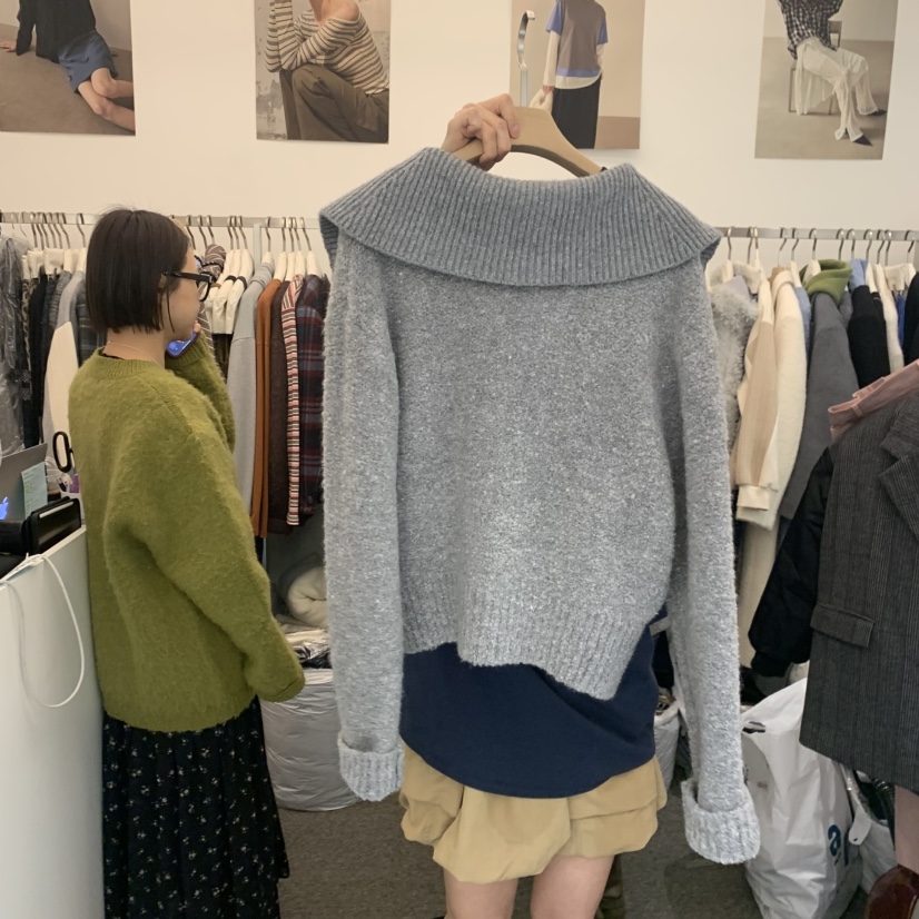 SALONDEMAG韓國代購㊣女裝新款熱賣休閑職業毛衣不含內搭拉鏈SALONDEMAG毛衣