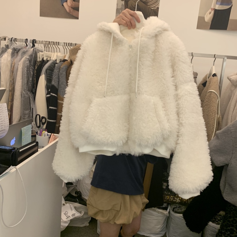 SALONDEMAG韓國代購㊣女裝新品人氣時尚休閑短款大衣泰迪熊SALONDEMAG短款大衣圖色2