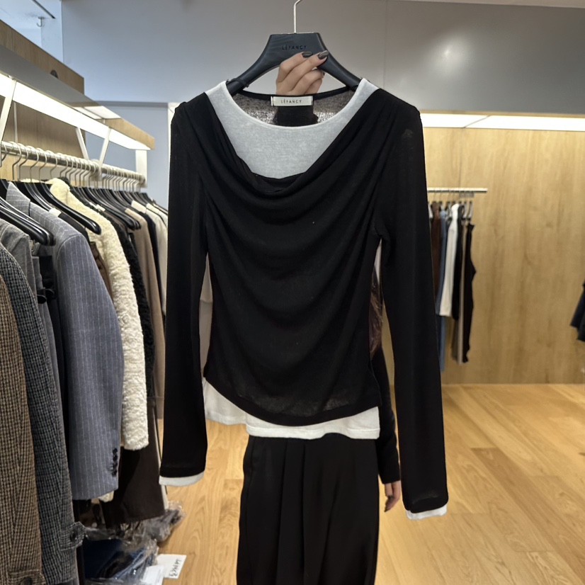 LEFANCY韓國直郵㊣女士新款時尚休閑推薦人氣長袖T恤假兩件LEFANCY長袖T恤圖色2