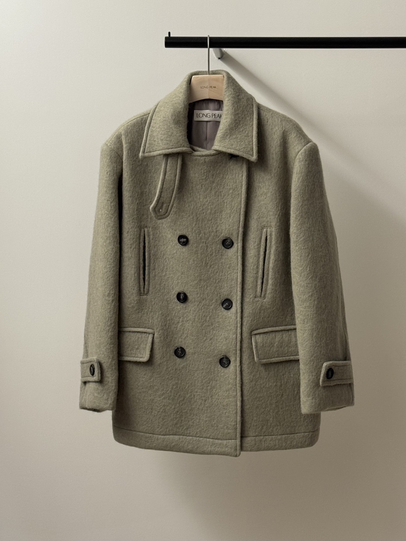 LONG PEAK韓國代購㊣女裝新品時尚職業休閑短款大衣羊駝毛LONG PEAK短款大衣圖色1