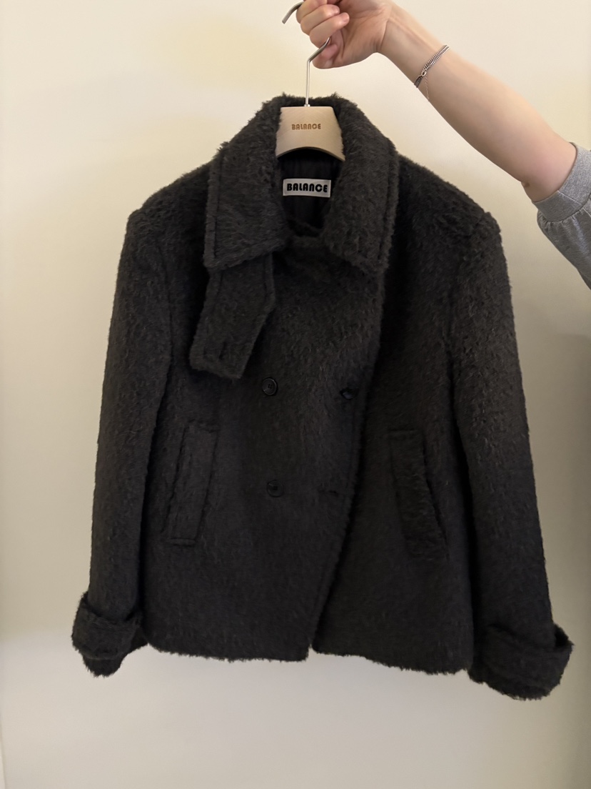 BALANCE韓國直郵㊣女士新品熱賣推薦人氣休閑短款大衣高領雙層BALANCE短款大衣圖色2