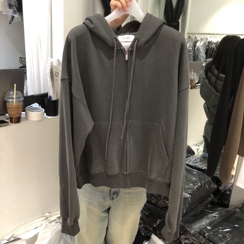 AUBE東大門㊣實拍女士新品熱賣休閑推薦人氣衛衣拉鏈加絨連帽AUBE衛衣圖色2