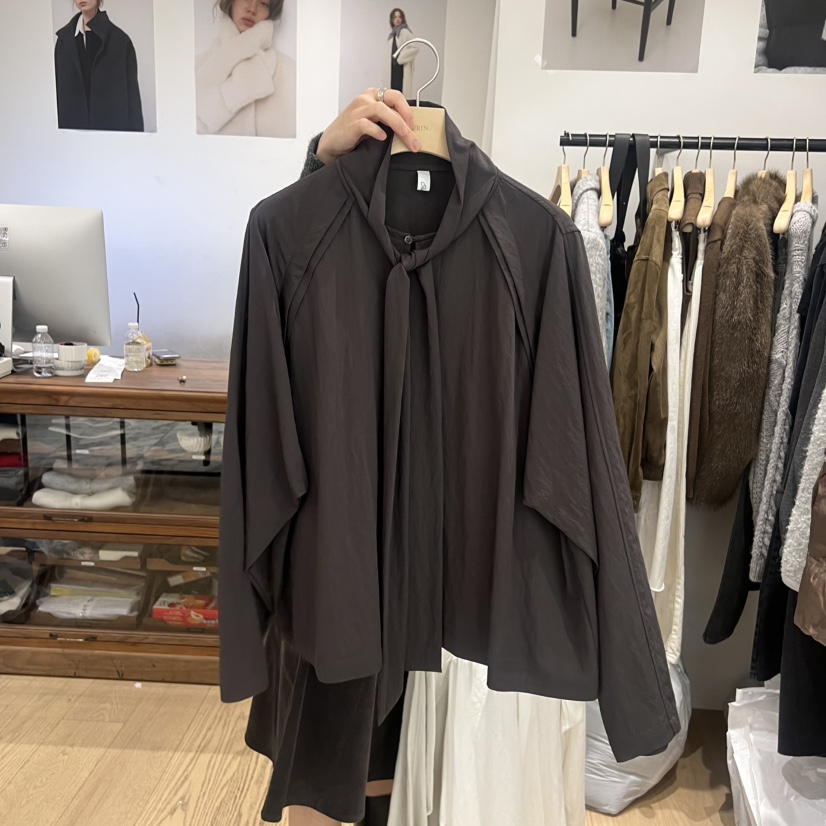 OURIN韓國代購㊣女裝新款人氣職業休閑熱賣25秋冬襯衫蕾絲衫OURIN襯衫/蕾絲衫圖色2