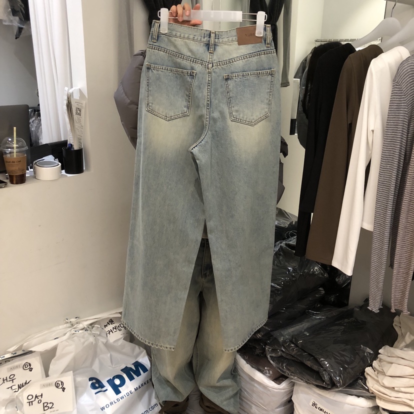 AUBE韓國直郵㊣女士新款時尚人氣熱賣25秋冬牛仔褲拉絨復古AUBE牛仔褲