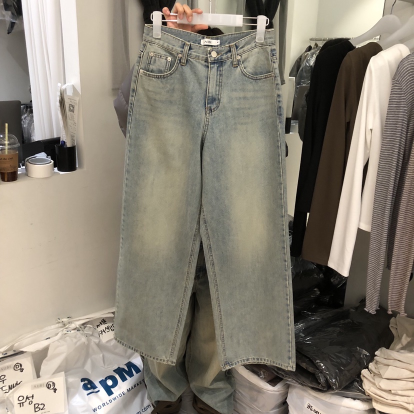 AUBE韓國直郵㊣女士新款時尚人氣熱賣25秋冬牛仔褲拉絨復古AUBE牛仔褲圖色1