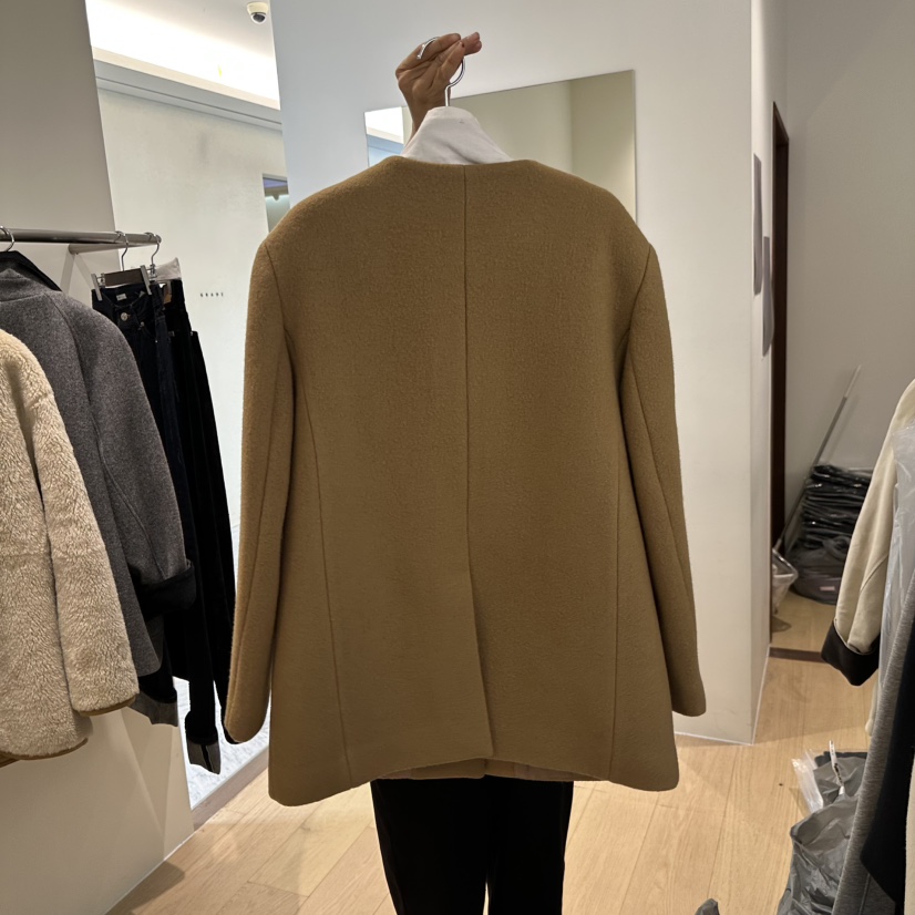 AGO韓國直郵㊣女裝新品職業熱賣休閑時尚短款大衣粗花呢羊毛AGO短款大衣