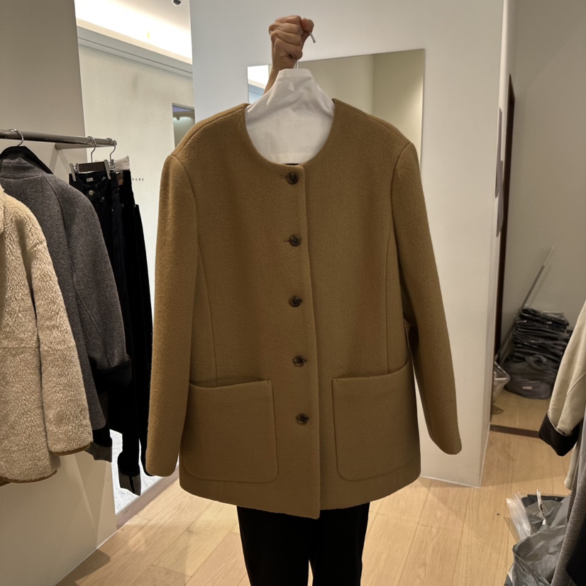 AGO韓國直郵㊣女裝新品職業熱賣休閑時尚短款大衣粗花呢羊毛AGO短款大衣圖色1