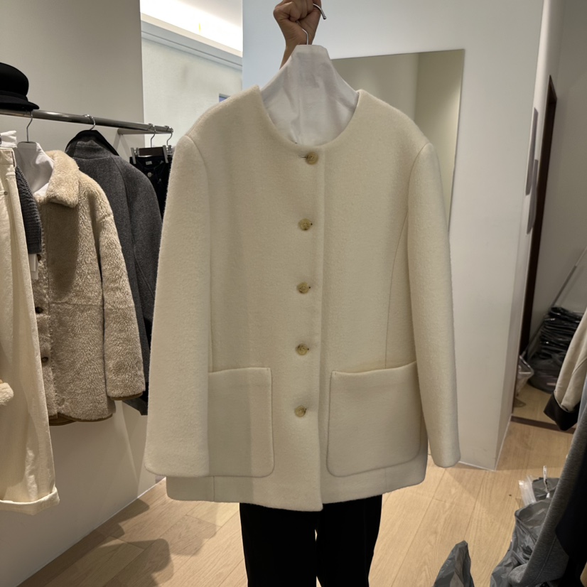 AGO韓國直郵㊣女裝新品職業熱賣休閑時尚短款大衣粗花呢羊毛AGO短款大衣圖色2