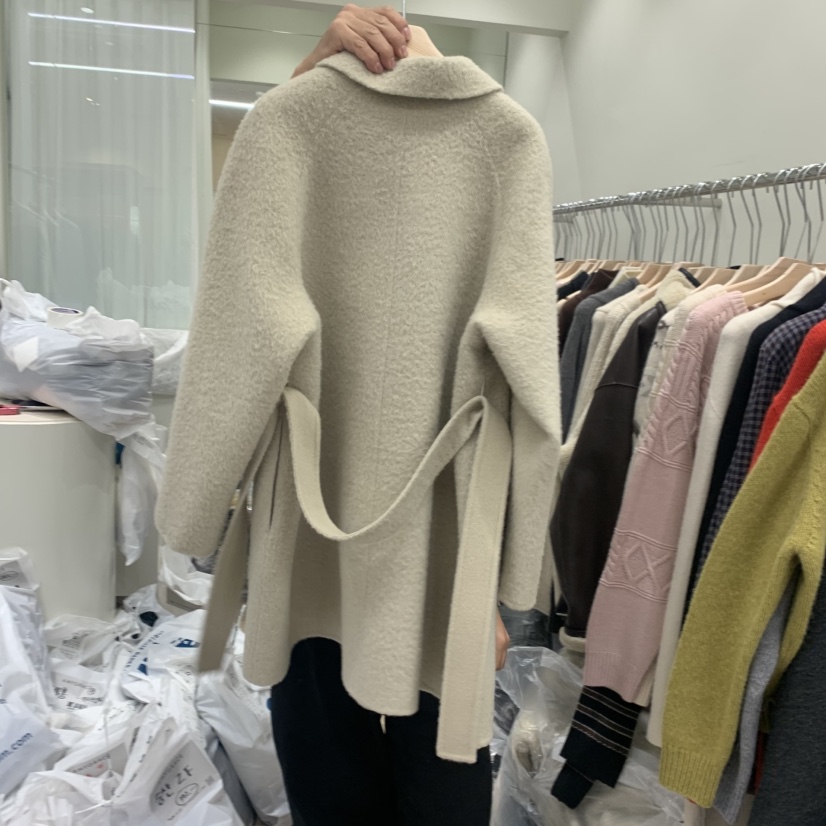 AMY GRACE東大門㊣直郵女裝新款熱賣時尚中長款大衣含腰帶AMY GRACE中長款大衣