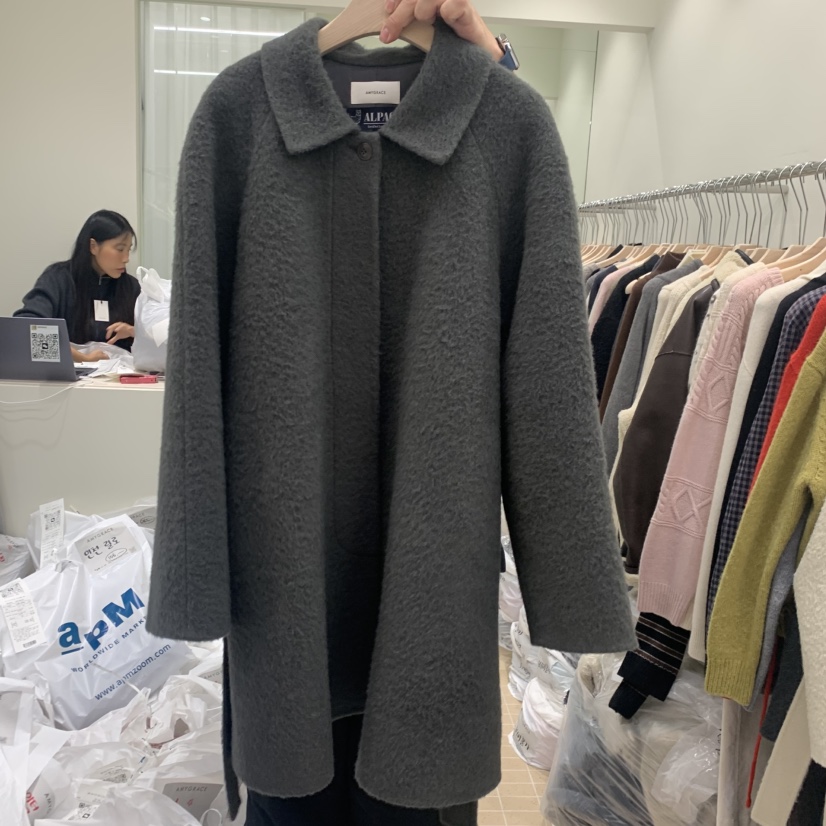 AMY GRACE東大門㊣直郵女裝新款熱賣時尚中長款大衣含腰帶AMY GRACE中長款大衣圖色2