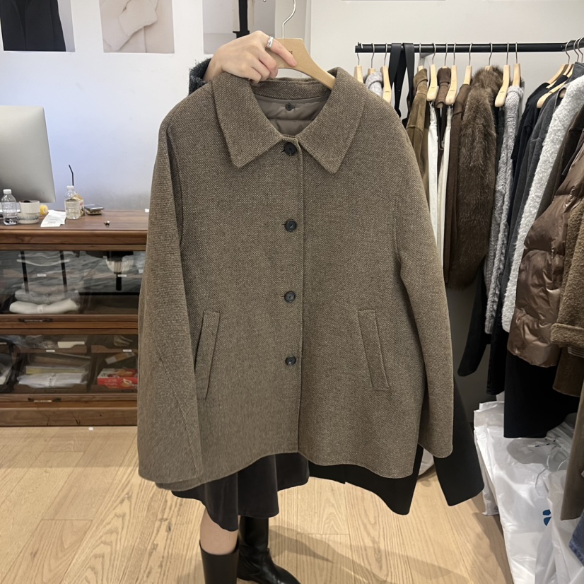 OURIN東大門㊣實拍女裝新款休閑人氣短款大衣美利奴羊毛纖維OURIN短款大衣圖色1