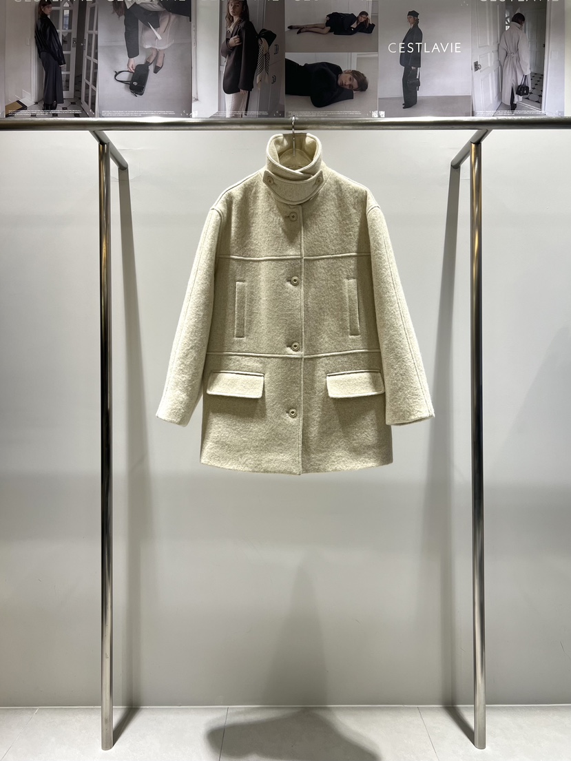 CESTLAVIE東大門㊣代購女裝新款時尚熱賣推薦25秋冬短款大衣羊駝CESTLAVIE短款大衣圖色1
