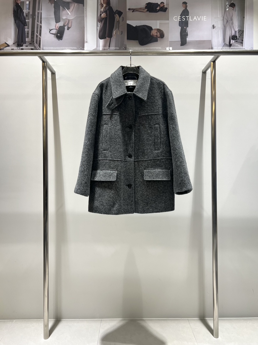 CESTLAVIE東大門㊣代購女裝新款時尚熱賣推薦25秋冬短款大衣羊駝CESTLAVIE短款大衣圖色2