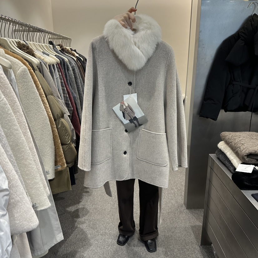 ALTER東大門㊣實拍女士新品人氣職業25秋冬中長款大衣含腰帶狐貍Alter中長款大衣圖色1