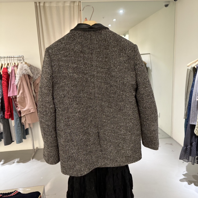 VAULT東大門㊣實拍女士新品25秋冬熱賣職業人氣夾克人字紋皮革VAULT夾克