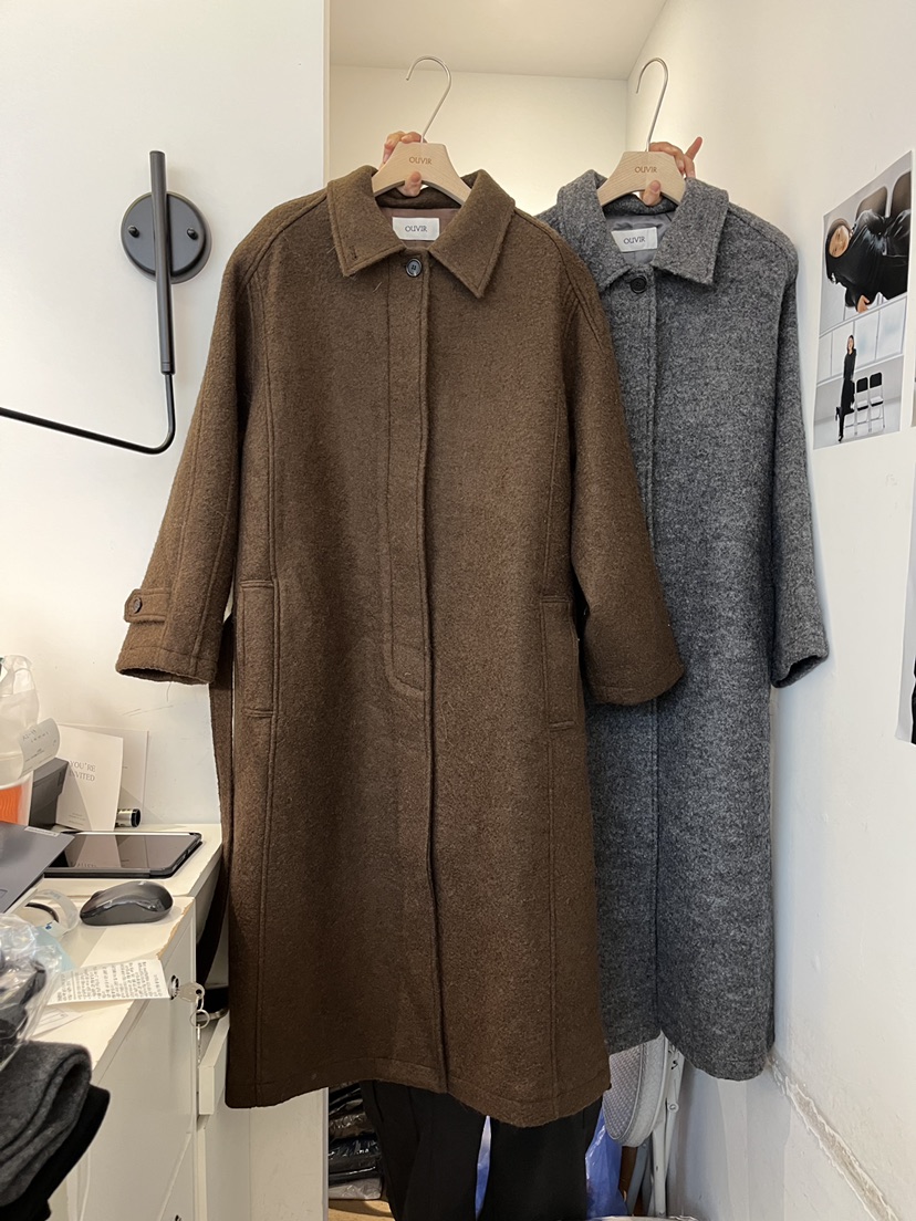OUVIR韓國代購㊣女裝新款人氣休閑25秋冬推薦中長款大衣含腰帶O.V.R/OUVIR中長款大衣