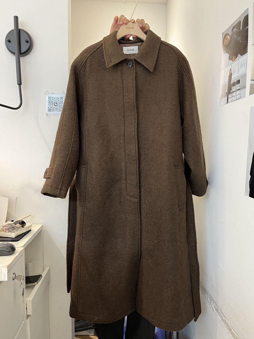 OUVIR韓國代購㊣女裝新款人氣休閑25秋冬推薦中長款大衣含腰帶O.V.R/OUVIR中長款大衣圖色1