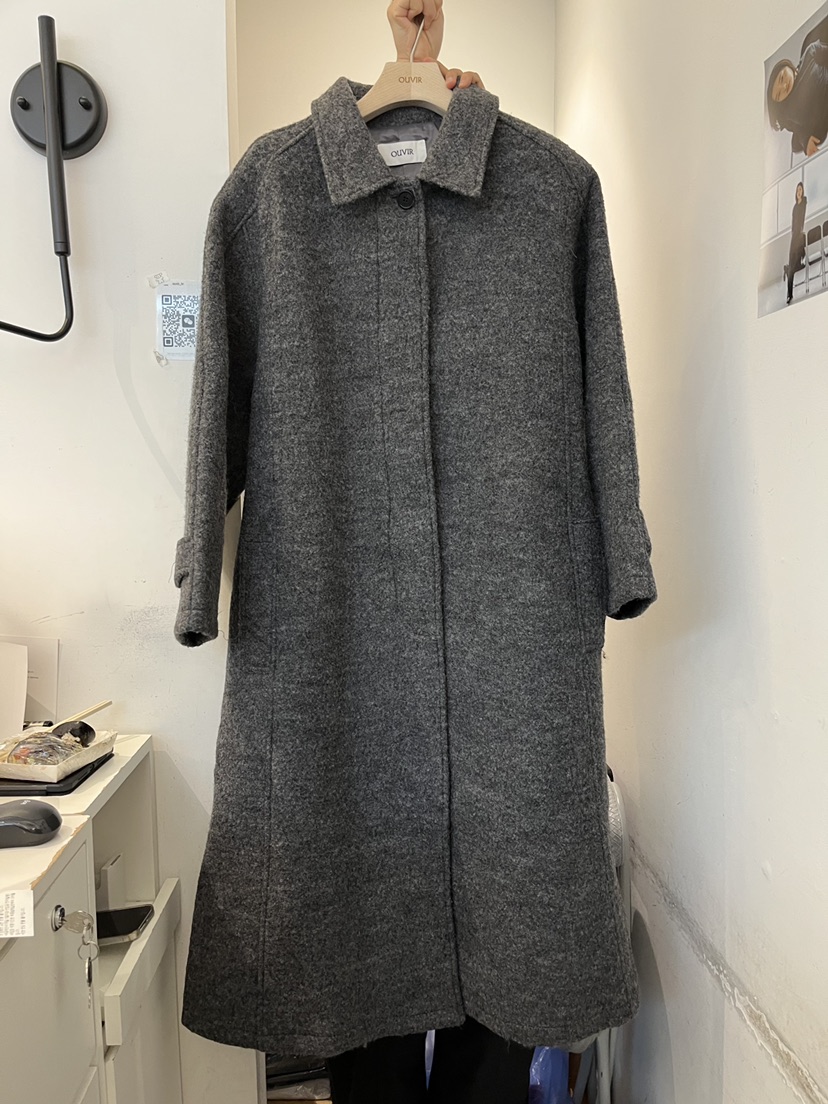 OUVIR韓國代購㊣女裝新款人氣休閑25秋冬推薦中長款大衣含腰帶O.V.R/OUVIR中長款大衣圖色2