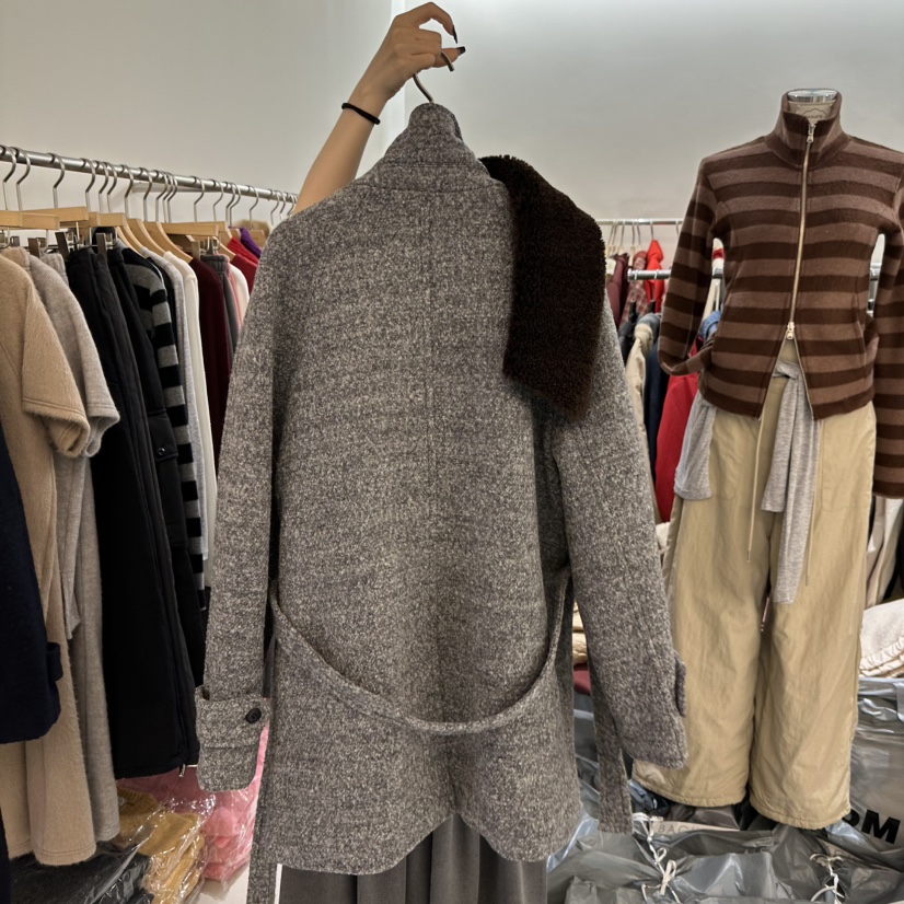 BAGUETTE-P東大門㊣實拍女裝新款時尚短款大衣可拆卸含腰帶BAGUETTE-P短款大衣