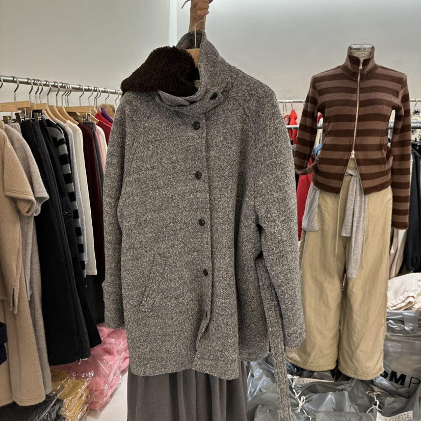 BAGUETTE-P東大門㊣實拍女裝新款時尚短款大衣可拆卸含腰帶BAGUETTE-P短款大衣圖色2