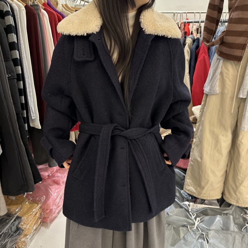 BAGUETTE-P東大門㊣實拍女裝新款時尚短款大衣可拆卸含腰帶BAGUETTE-P短款大衣圖色3