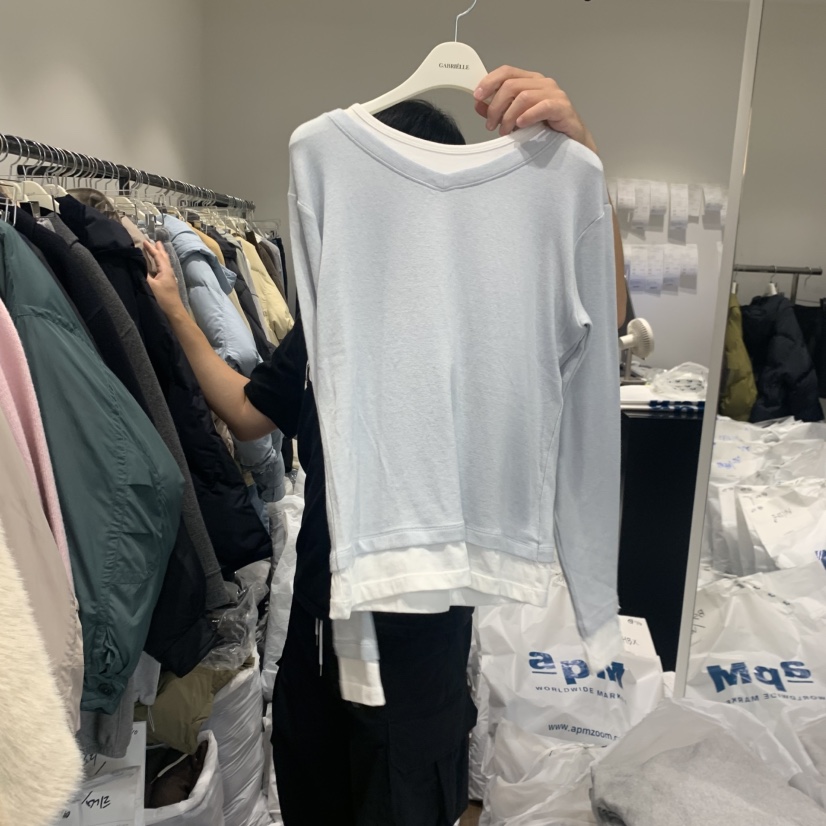 GABRIELLE東大門㊣實拍女士新款25秋冬人氣職業長袖T恤假兩件GABRIELLE長袖T恤圖色3