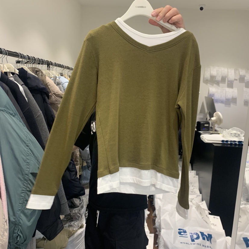 GABRIELLE東大門㊣實拍女士新款25秋冬人氣職業長袖T恤假兩件GABRIELLE長袖T恤圖色4