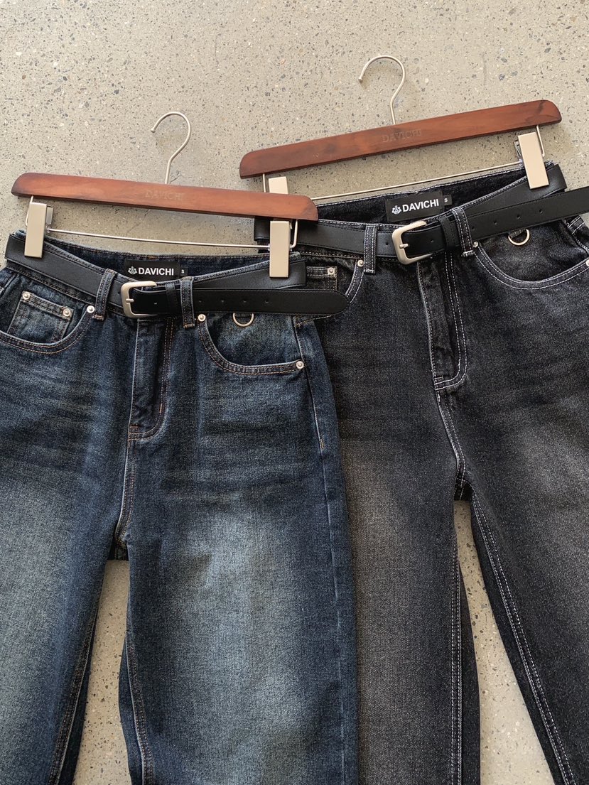 DAVICHI東大門㊣代購女士新款熱賣人氣牛仔褲含隨機腰帶拉絨DAVICHI牛仔褲