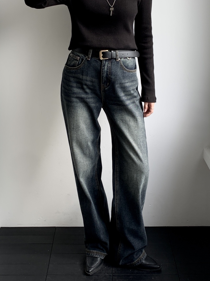 DAVICHI東大門㊣代購女士新款熱賣人氣牛仔褲含隨機腰帶拉絨DAVICHI牛仔褲