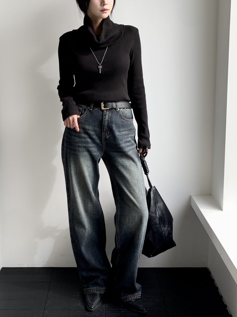 DAVICHI東大門㊣代購女士新款熱賣人氣牛仔褲含隨機腰帶拉絨DAVICHI牛仔褲