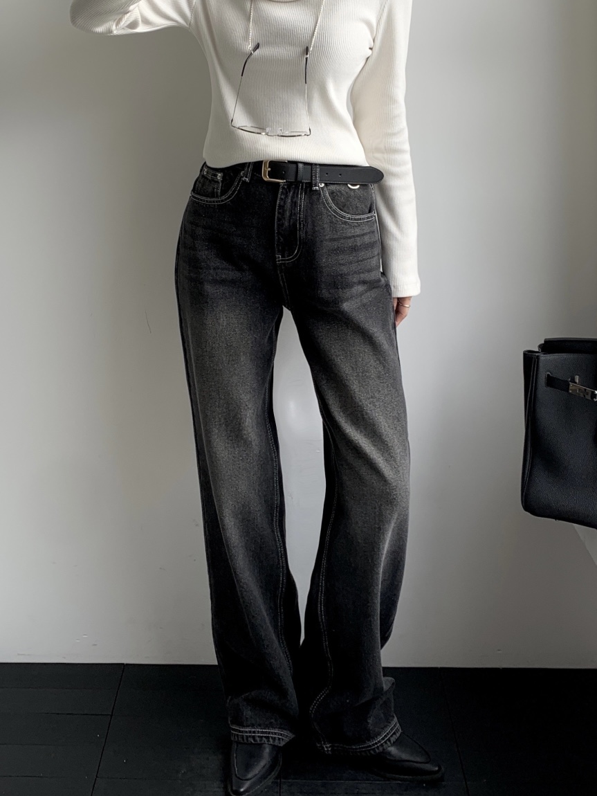 DAVICHI東大門㊣代購女士新款熱賣人氣牛仔褲含隨機腰帶拉絨DAVICHI牛仔褲