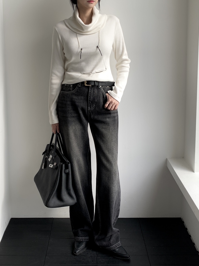 DAVICHI東大門㊣代購女士新款熱賣人氣牛仔褲含隨機腰帶拉絨DAVICHI牛仔褲