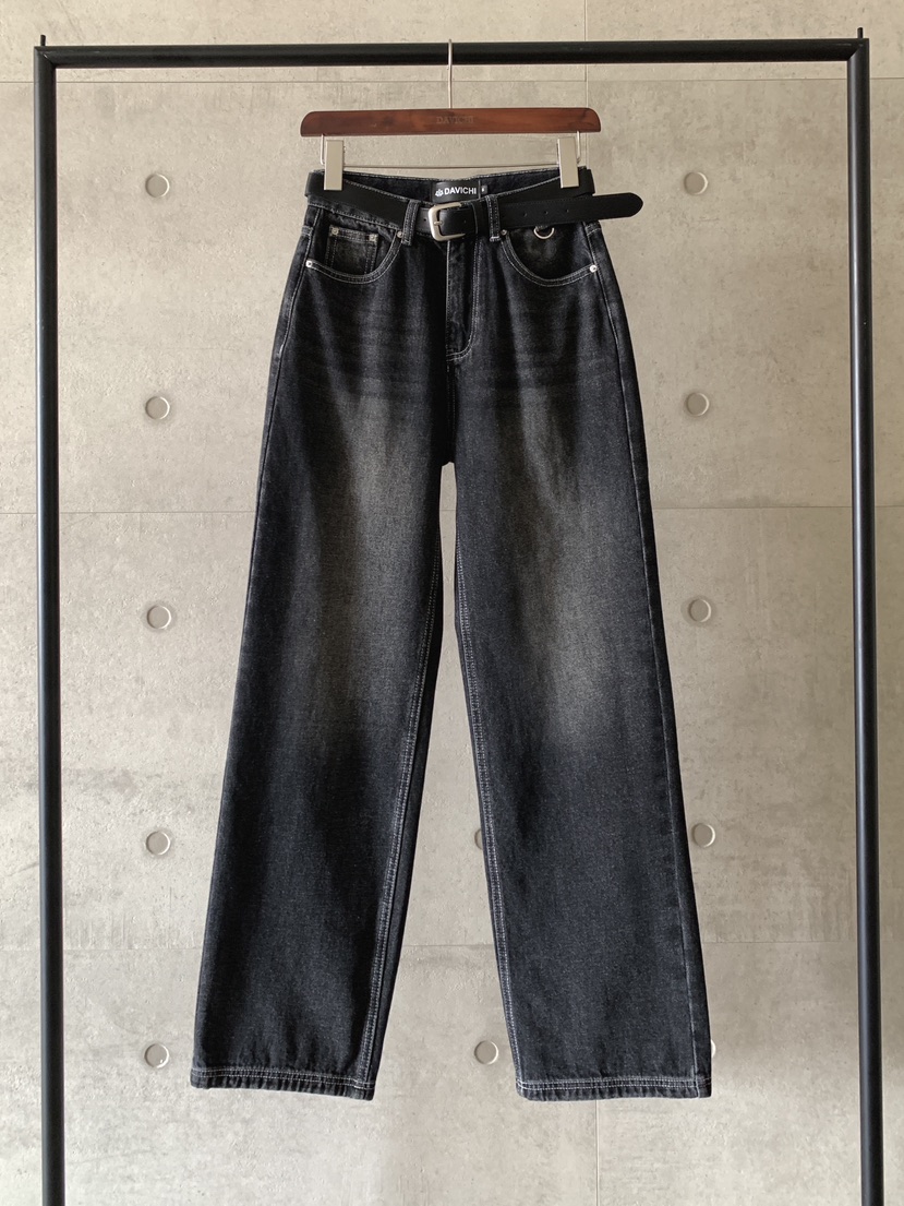 DAVICHI東大門㊣代購女士新款熱賣人氣牛仔褲含隨機腰帶拉絨DAVICHI牛仔褲圖色2