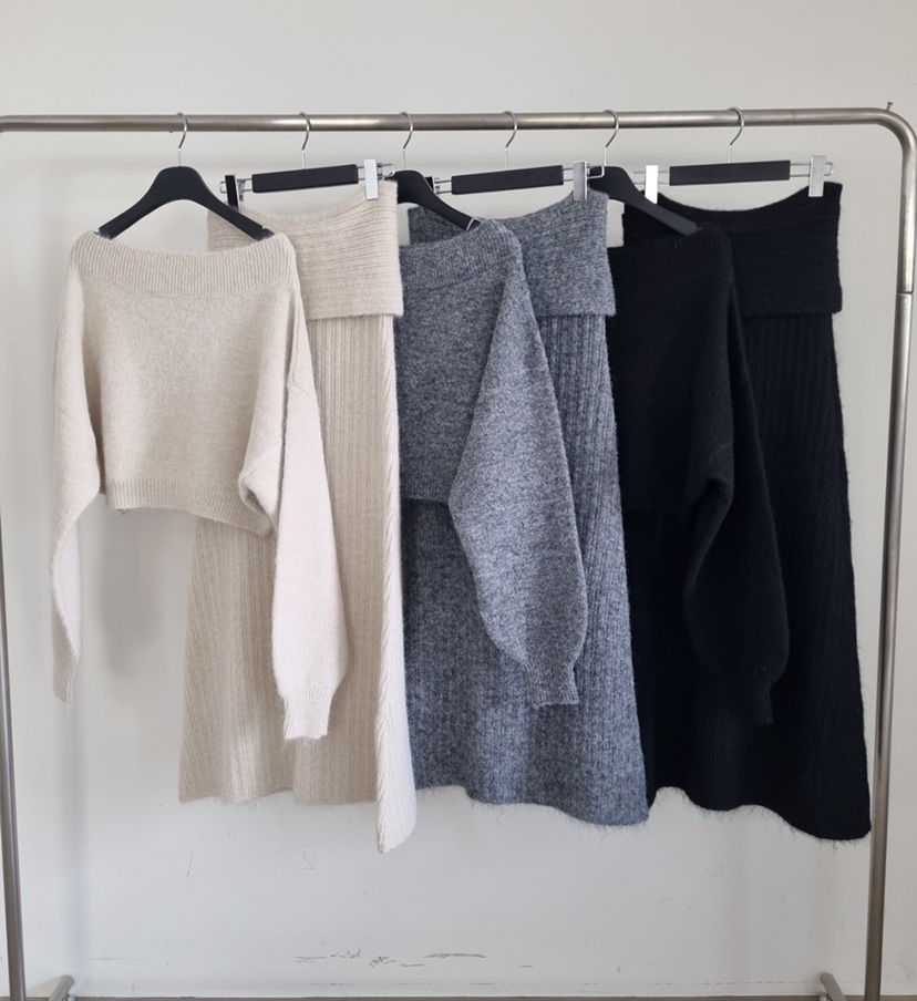 VERANDA韓國直郵㊣女士新品休閑人氣推薦時尚套裝馬海毛露肩VERANDA套裝