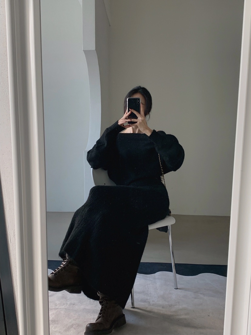 VERANDA韓國直郵㊣女士新品休閑人氣推薦時尚套裝馬海毛露肩VERANDA套裝