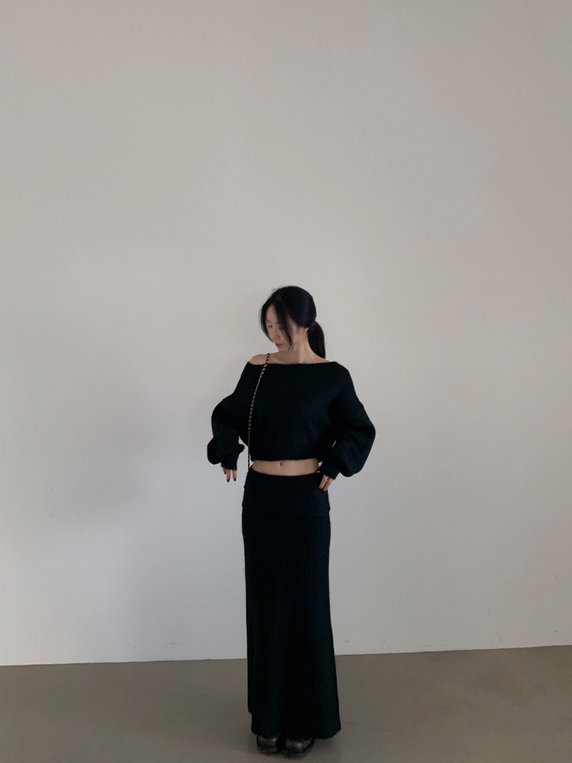 VERANDA韓國直郵㊣女士新品休閑人氣推薦時尚套裝馬海毛露肩VERANDA套裝