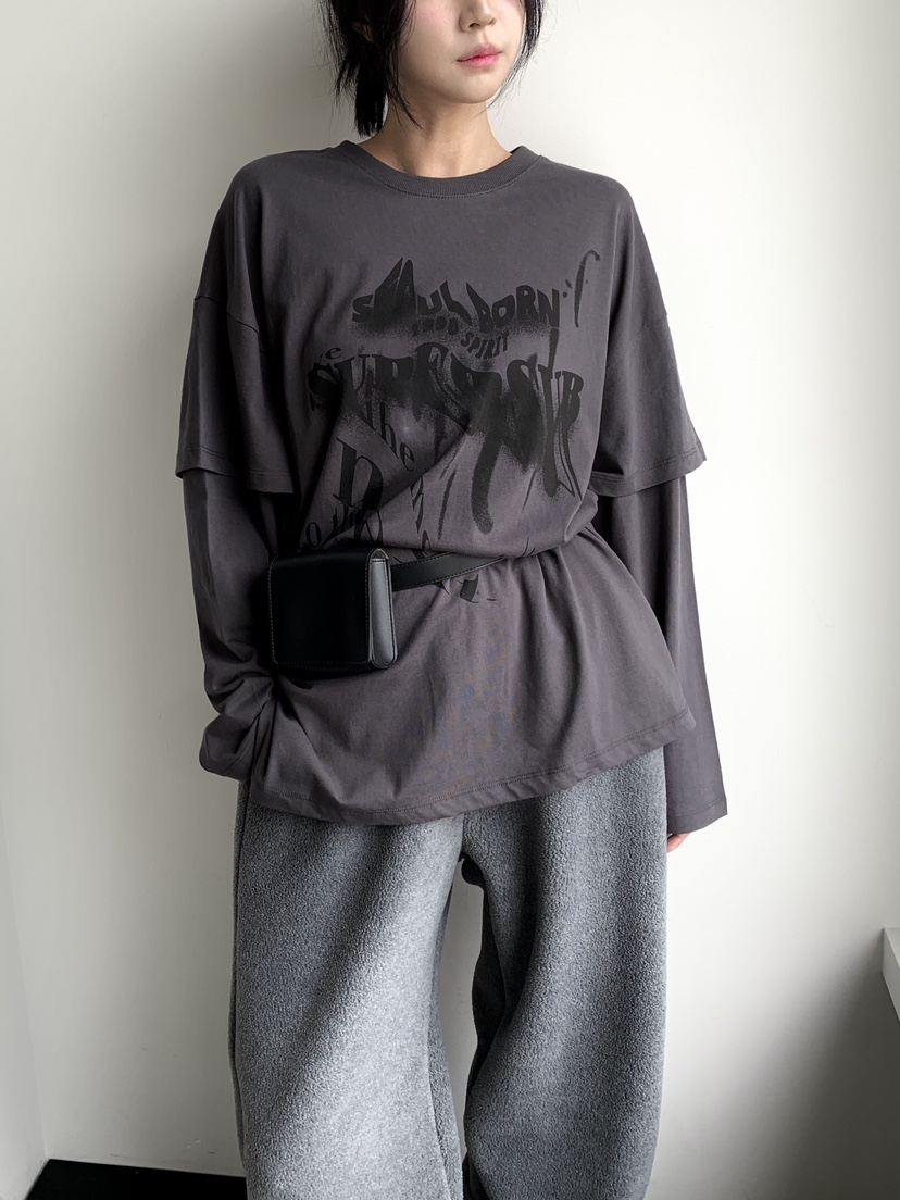 DAVICHI東大門㊣直郵女裝新款推薦25秋冬時尚熱賣長袖T恤雙層DAVICHI長袖T恤