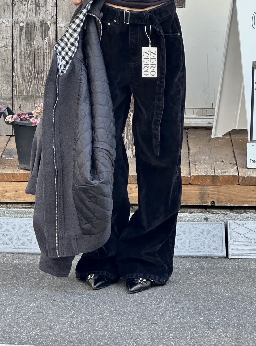 ZEROZERO韓國直郵㊣女裝新款熱賣人氣時尚休閑褲天鵝絨含腰帶ZEROZERO休閑褲