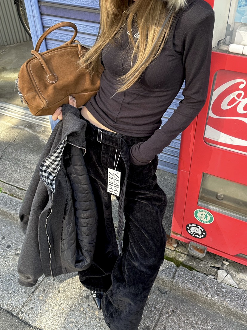 ZEROZERO韓國直郵㊣女裝新款熱賣人氣時尚休閑褲天鵝絨含腰帶ZEROZERO休閑褲