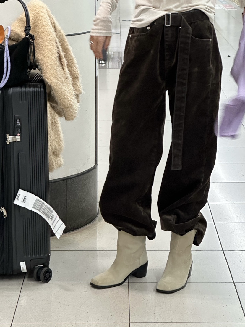 ZEROZERO韓國直郵㊣女裝新款熱賣人氣時尚休閑褲天鵝絨含腰帶ZEROZERO休閑褲