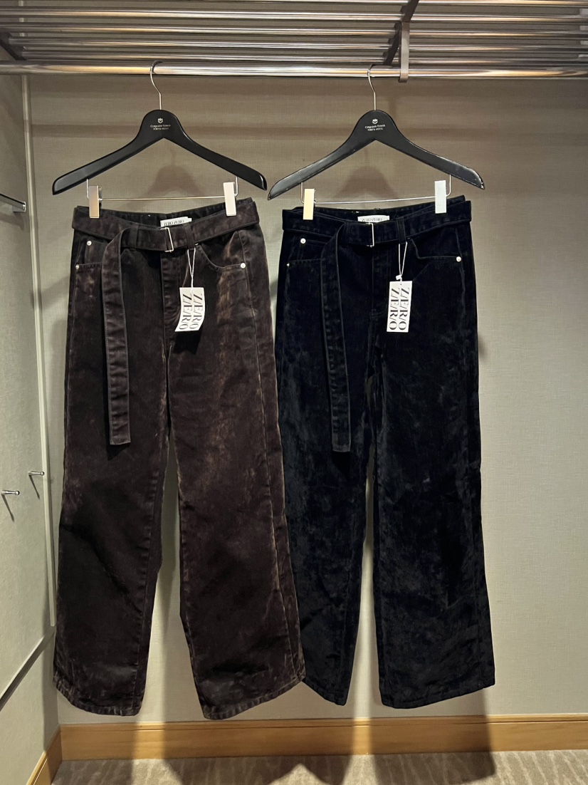 ZEROZERO韓國直郵㊣女裝新款熱賣人氣時尚休閑褲天鵝絨含腰帶ZEROZERO休閑褲