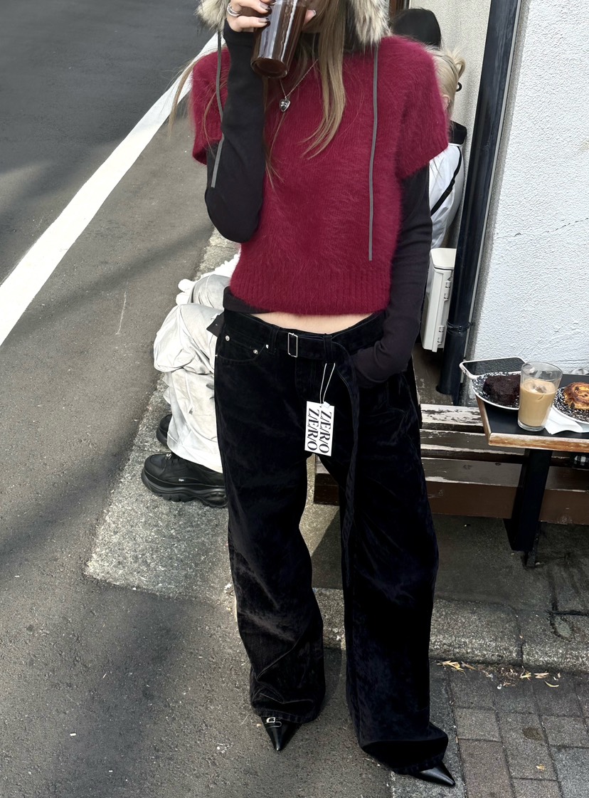 ZEROZERO韓國直郵㊣女裝新款熱賣人氣時尚休閑褲天鵝絨含腰帶ZEROZERO休閑褲圖色1