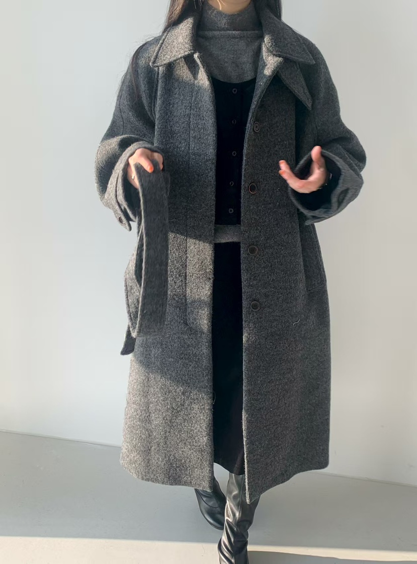 TAF韓國直郵㊣女士新款時尚推薦25秋冬人氣中長款大衣含腰帶TAF中長款大衣