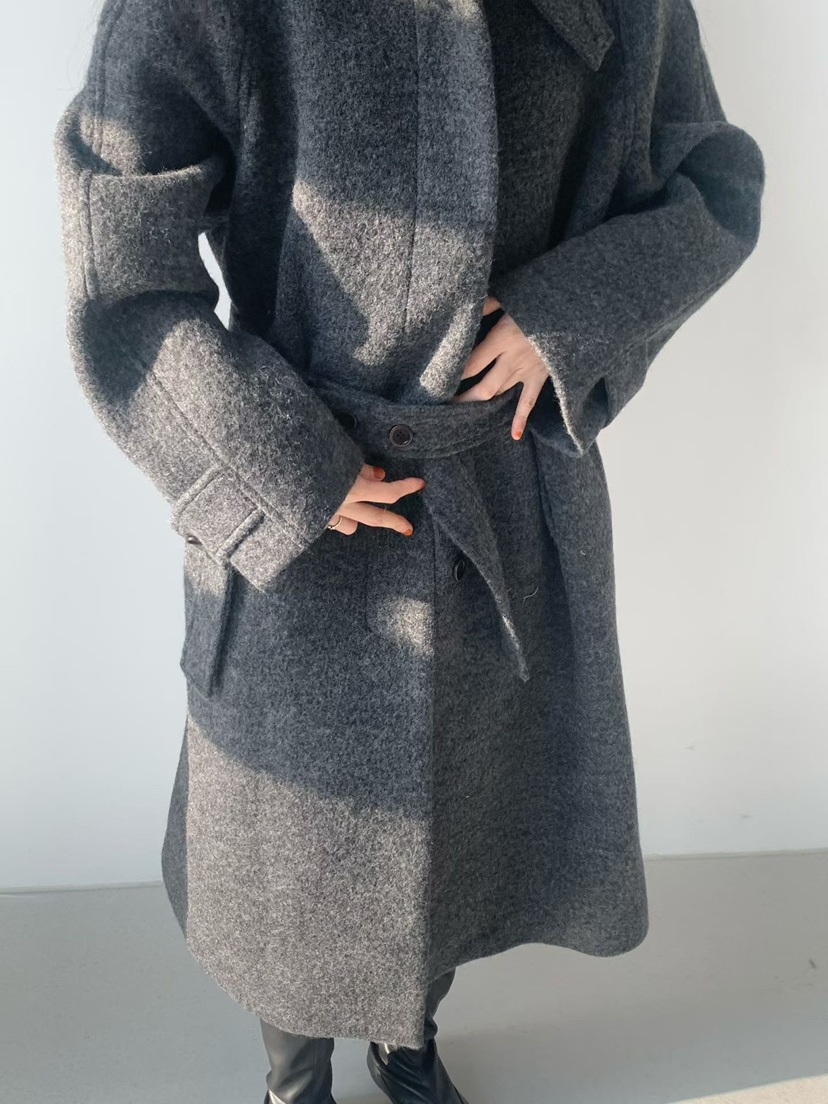 TAF韓國直郵㊣女士新款時尚推薦25秋冬人氣中長款大衣含腰帶TAF中長款大衣