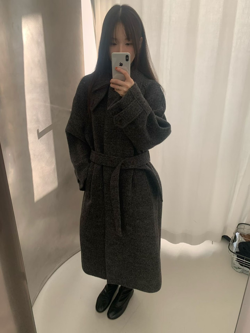 TAF韓國直郵㊣女士新款時尚推薦25秋冬人氣中長款大衣含腰帶TAF中長款大衣