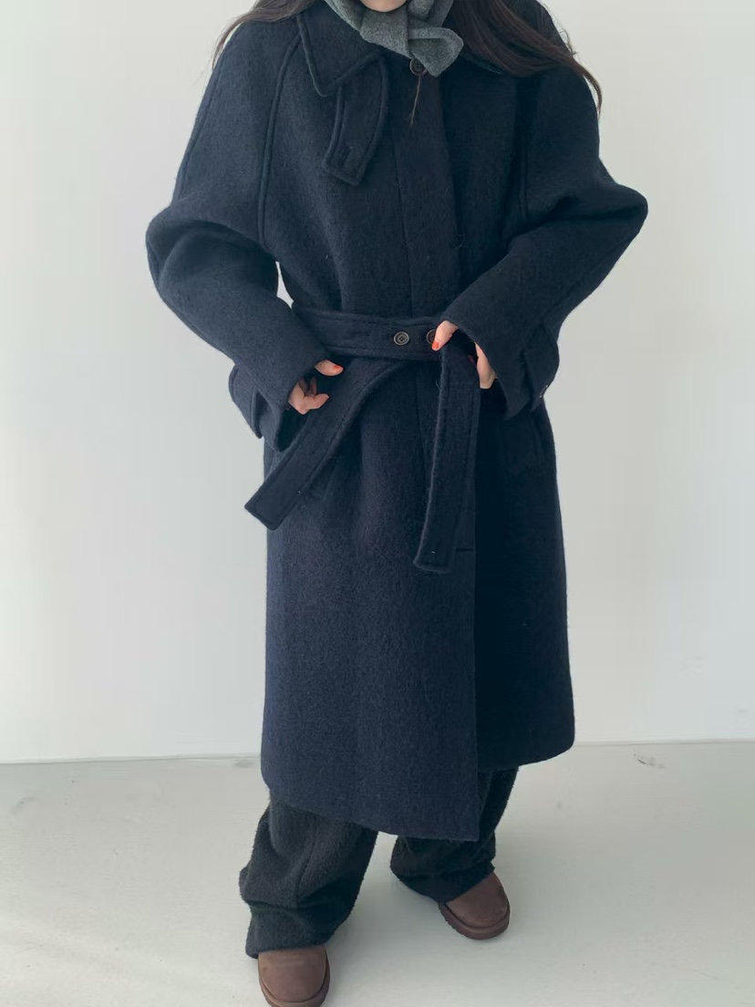 TAF韓國直郵㊣女士新款時尚推薦25秋冬人氣中長款大衣含腰帶TAF中長款大衣