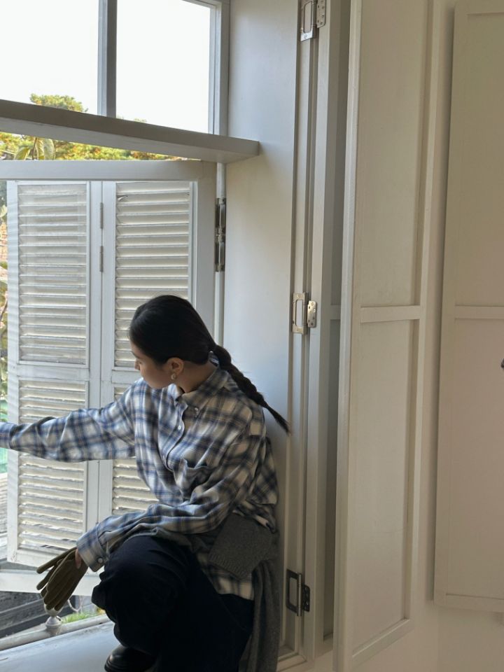 MARE東大門㊣實拍女裝新款25秋冬時尚襯衫蕾絲衫法蘭絨格子MARE襯衫/蕾絲衫