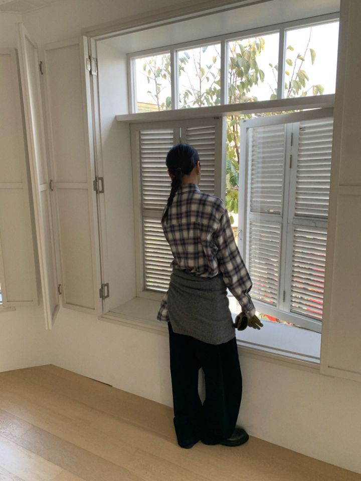 MARE東大門㊣實拍女裝新款25秋冬時尚襯衫蕾絲衫法蘭絨格子MARE襯衫/蕾絲衫