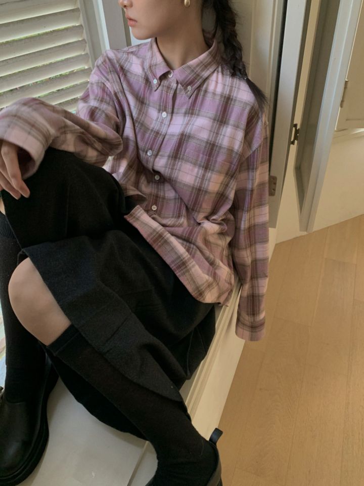 MARE東大門㊣實拍女裝新款25秋冬時尚襯衫蕾絲衫法蘭絨格子MARE襯衫/蕾絲衫